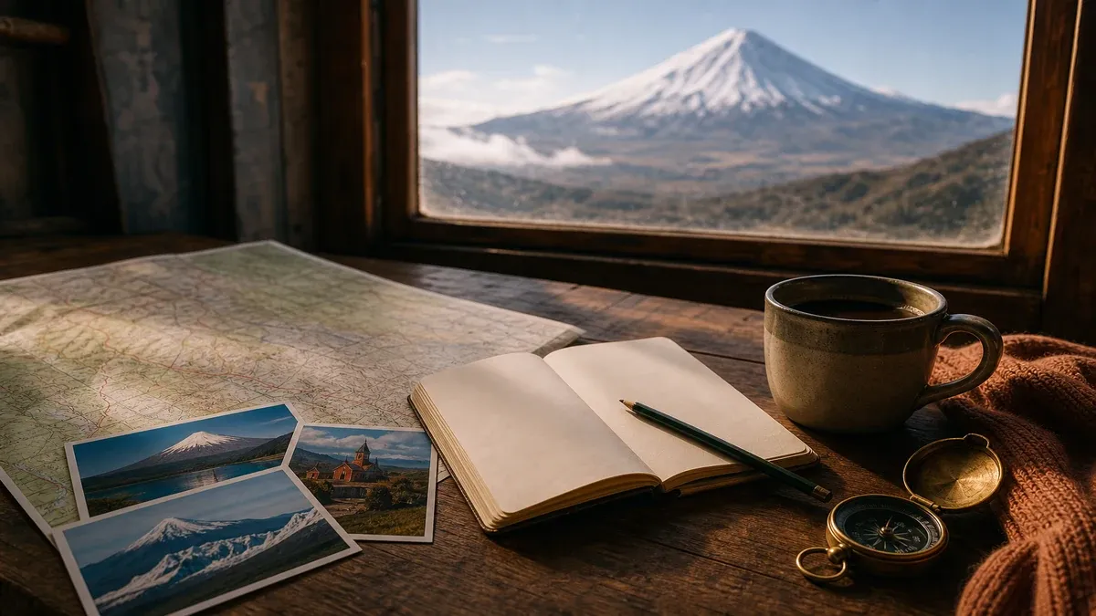 Trip Planning volcanic landscape guide illustration